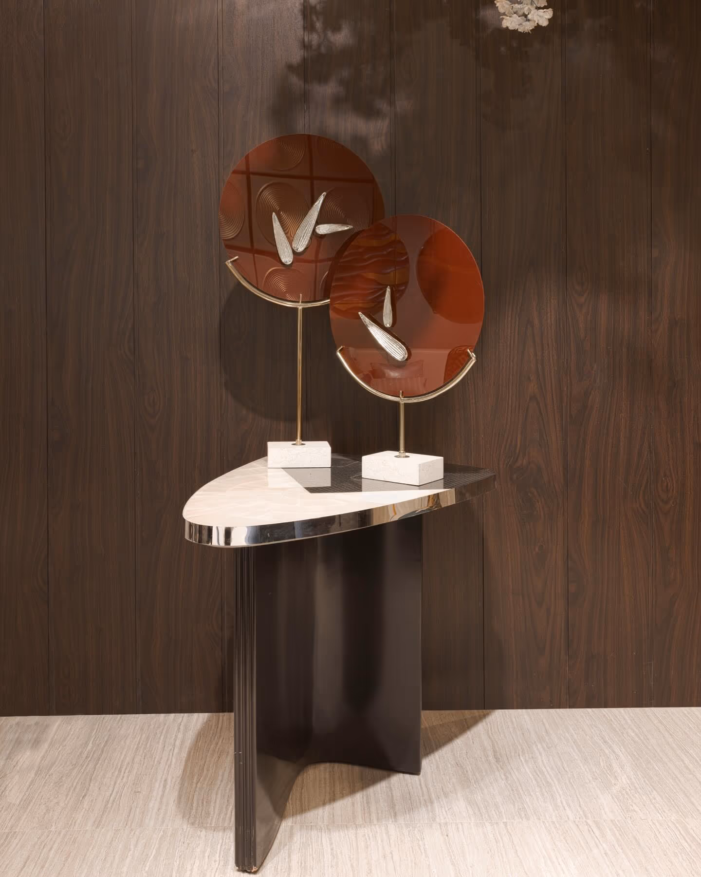 A luxury foyer with a statement console table and mirror.